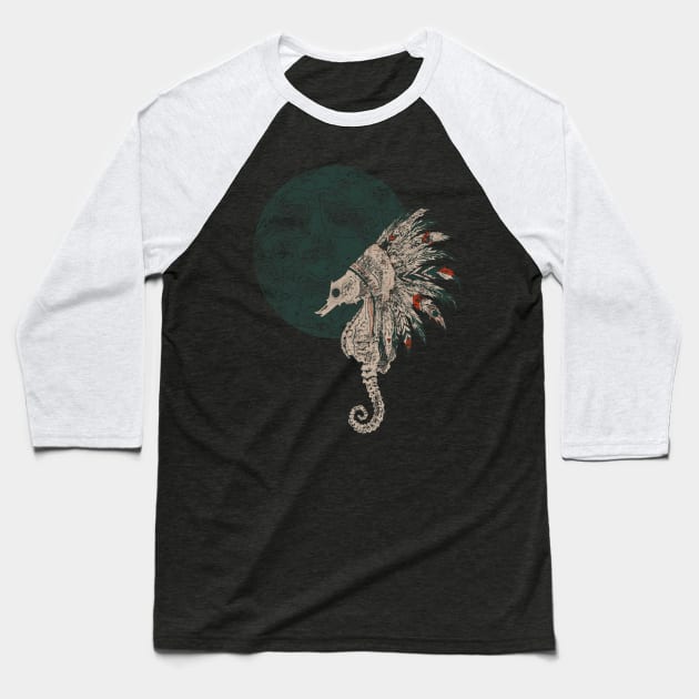 seahorse native night Baseball T-Shirt by somatosis